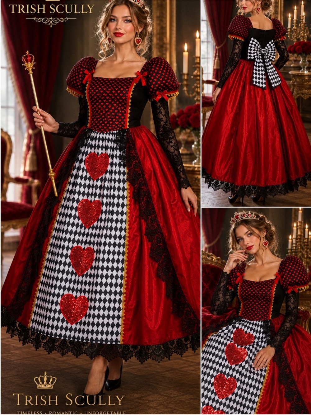 NWT Trish Scully Queen of Hearts Costume Dress Alice In Wonderland Halloween ❤️